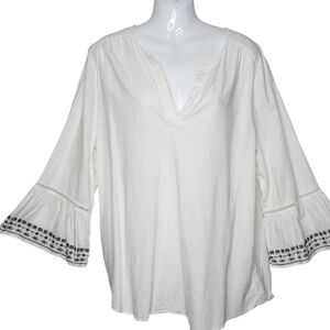 Reitmans Women's Peasant Top Bell Sleeve Embroidered Linen Blend Size 2X